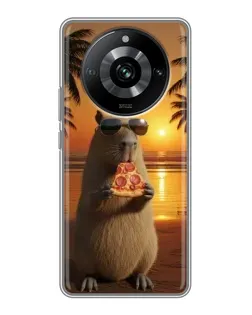 Чехол для Realme 11 Pro с картинкой «Капибара с пиццей»