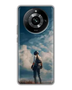 Чохол для Realme 11 з картинкою «Герой PUBG на скелі»