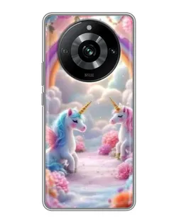 Чехол для Realme 11 с картинкой «Радуга и единороги»