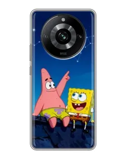 Чехол для Realme 11 с картинкой «Губка Боб и Патрик ночью»