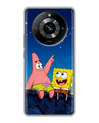 Чехол для Realme 11 с картинкой «Губка Боб и Патрик ночью»
