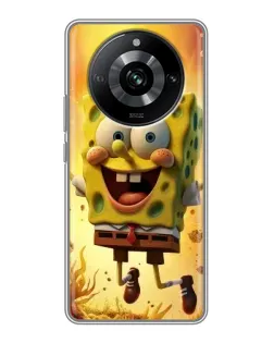 Чехол для Realme 11 с картинкой «Губка Боб прыгает»