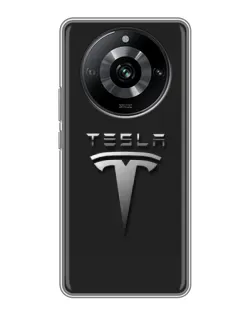 Чохол для Realme 11 з картинкою «Сталевий логотип Tesla»