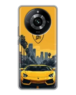Чохол для Realme 11 з картинкою «Жовтий Lamborghini місто»