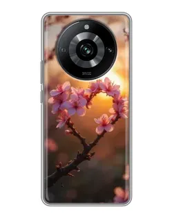 Чохол для Realme 11 з картинкою «Рожевий цвіт сердечко на тлі заходу» Чохол для Realme 11 з картинкою «Рожевий цвіт сердечко на тлі заходу»