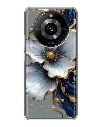 Чехол для Realme 11 с картинкой «Белый цветок и золотой флюид» Чехол для Realme 11 с картинкой «Белый цветок и золотой флюид»