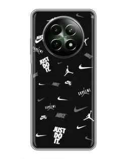 Чехол для Realme 12 5G с картинкой «Nike Black Pattern» Чехол для Realme 12 5G с картинкой «Nike Black Pattern»