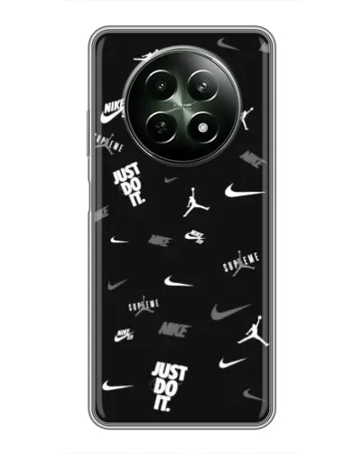 Чехол для Realme 12 5G с картинкой «Nike Black Pattern» Чехол для Realme 12 5G с картинкой «Nike Black Pattern»