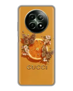 Чехол для Realme 12 5G с картинкой «Gucci — золотые бабочки»