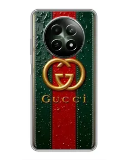 Чехол для Realme 12 5G с картинкой «Gucci — фирменная полоса и золото»