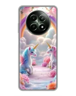 Чехол для Realme 12 5G с картинкой «Радуга и единороги»