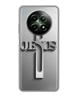 Чехол для Realme 12 5G с картинкой «Металлический крест Jesus»