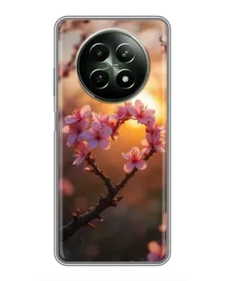 Чехол для Realme 12 5G с картинкой «Розовый цвет сердце на фоне заката» Чехол для Realme 12 5G с картинкой «Розовый цвет сердце на фоне заката»