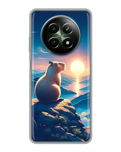 Чехол для Realme 12 5G с картинкой «Закат солнца с капибарой»