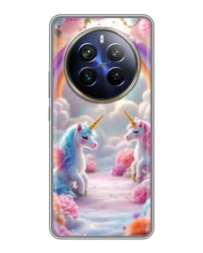 Чехол для Realme 12 Plus с картинкой «Радуга и единороги»