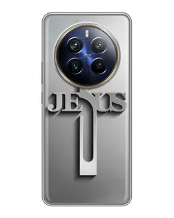 Чехол для Realme 12 Plus с картинкой «Металлический крест Jesus»