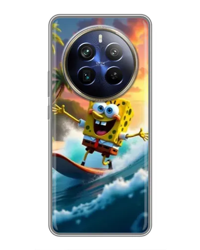 Чехол для Realme 12 Plus с картинкой «Губка Боб серфингист»