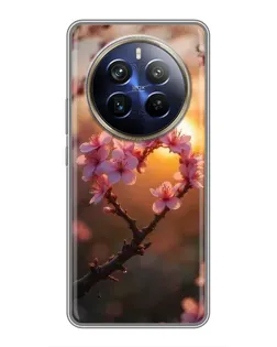 Чехол для Realme 12 Plus с картинкой «Розовый цвет сердце на фоне заката» Чехол для Realme 12 Plus с картинкой «Розовый цвет сердце на фоне заката»