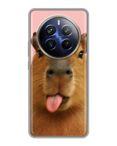 Чехол для Realme 12 Plus с картинкой «Капибара с языком»