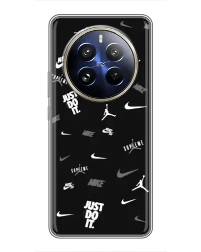 Чехол для Realme 12 Pro Plus с картинкой «Nike Black Pattern» Чехол для Realme 12 Pro Plus с картинкой «Nike Black Pattern»
