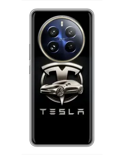 Чохол для Realme 12 Pro Plus з картинкою «Tesla — срібне авто»