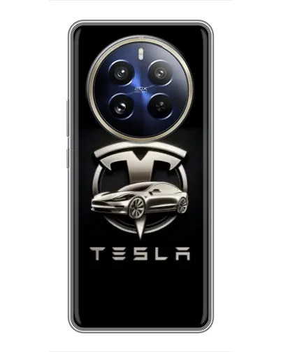 Чехол для Realme 12 Pro Plus с картинкой «Tesla — серебристое авто» Чехол для Realme 12 Pro Plus с картинкой «Tesla — серебристое авто»
