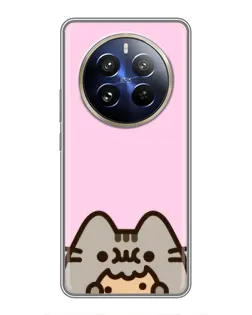 Чехол для Realme 12 Pro Plus с картинкой «Pusheen и печенье»
