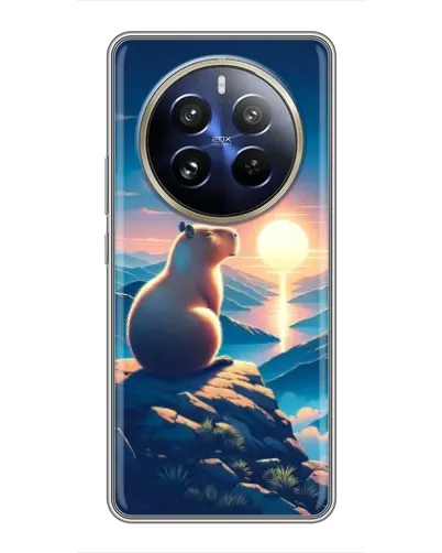 Чехол для Realme 12 Pro Plus с картинкой «Закат солнца с капибарой»