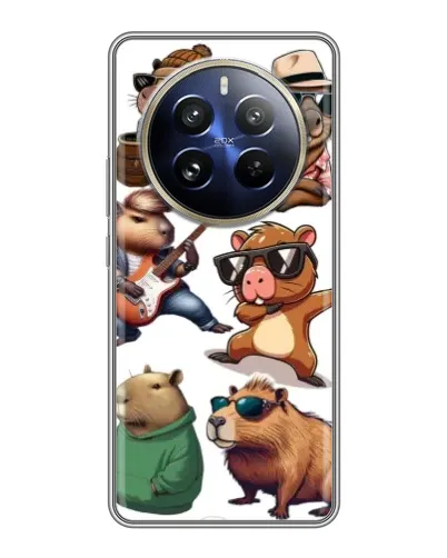 Чехол для Realme 12 Pro Plus с картинкой «Крутые капибары музыканты»