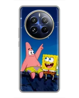 Чехол для Realme 12 Pro с картинкой «Губка Боб и Патрик ночью» Чехол для Realme 12 Pro с картинкой «Губка Боб и Патрик ночью»