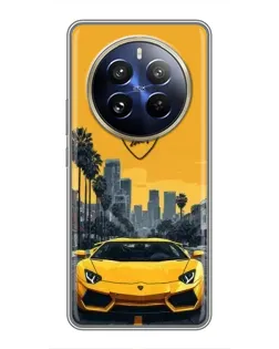 Чехол для Realme 12 Pro с картинкой «Желтый Lamborghini город»