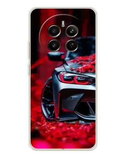 Чехол для Realme 12 с картинкой «Спортивная BMW и цветы»