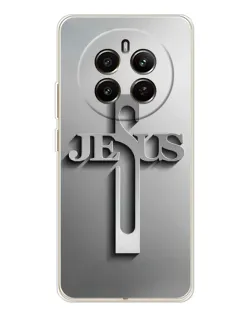 Чехол для Realme 12 с картинкой «Металлический крест Jesus»