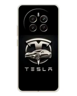 Чехол для Realme 12 с картинкой «Tesla — серебристое авто»
