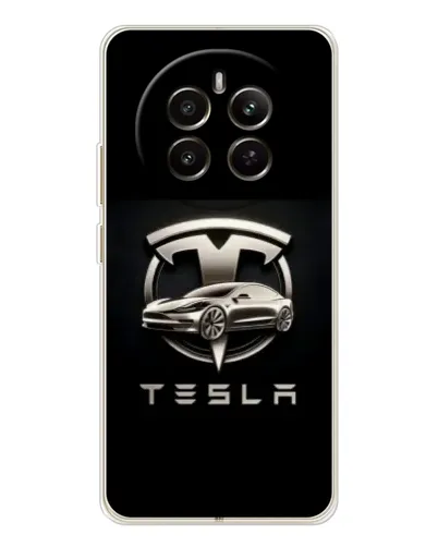 Чехол для Realme 12 с картинкой «Tesla — серебристое авто»