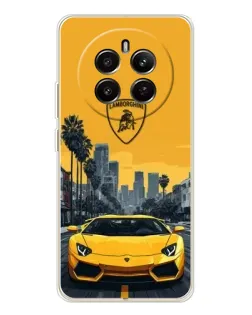 Чехол для Realme 12 с картинкой «Желтый Lamborghini город»
