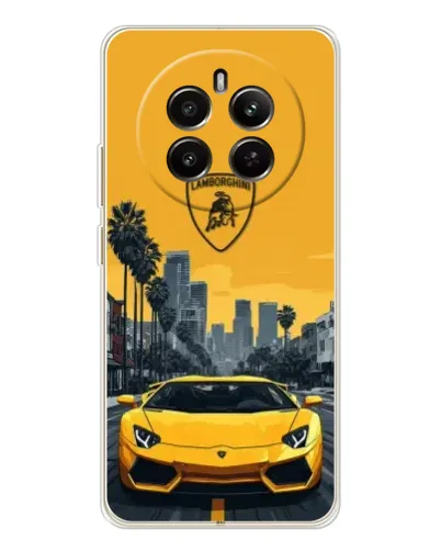Чехол для Realme 12 с картинкой «Желтый Lamborghini город»
