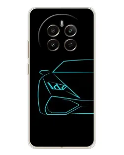 Чехол для Realme 12 с картинкой «Голубой силуэт Lamborghini»