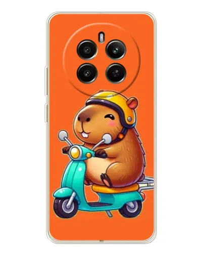 Чехол для Realme 12 с картинкой «Капибара на скутере»