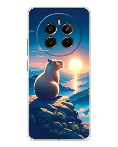 Чехол для Realme 12 с картинкой «Закат солнца с капибарой»