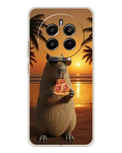 Чехол для Realme 12 с картинкой «Капибара с пиццей»