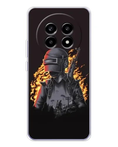 Чехол для Realme 13 Pro Plus с картинкой «PUBG — огненный силуэт»