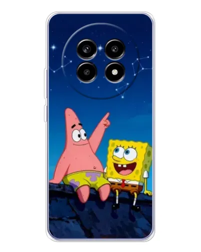 Чехол для Realme 13 Pro Plus с картинкой «Губка Боб и Патрик ночью»