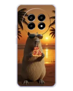 Чехол для Realme 13 Pro Plus с картинкой «Капибара с пиццей»