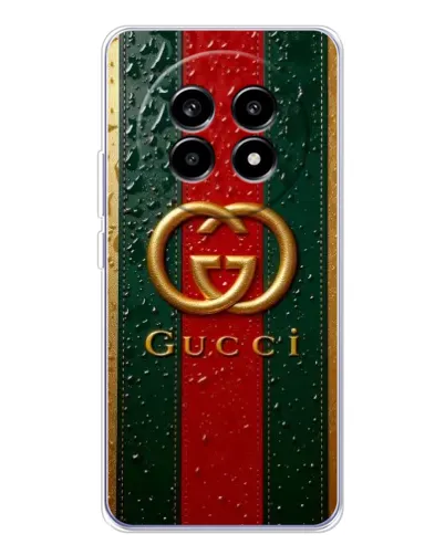 Чехол для Realme 13 Pro с картинкой «Gucci — фирменная полоса и золото» Чехол для Realme 13 Pro с картинкой «Gucci — фирменная полоса и золото»