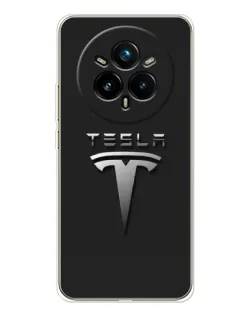 Чехол для Realme 14 Pro 5G с картинкой «Стальной логотип Tesla»