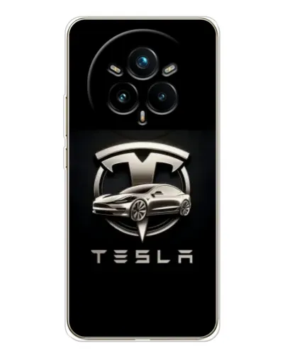 Чехол для Realme 14 Pro 5G с картинкой «Tesla — серебристое авто» Чехол для Realme 14 Pro 5G с картинкой «Tesla — серебристое авто»