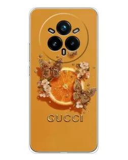 Чехол для Realme 14 Pro Plus с картинкой «Gucci — золотые бабочки»