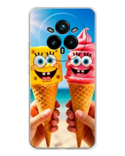 Чехол для Realme 14 Pro Plus с картинкой «Спанч Боб мороженое»