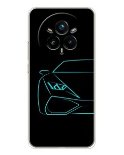 Чехол для Realme 14 Pro Plus с картинкой «Голубой силуэт Lamborghini»
